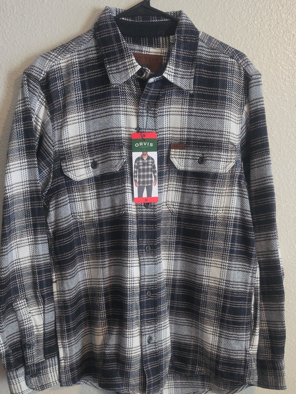 Orvis Black and White Plaid Button-Down Flannel Shirt